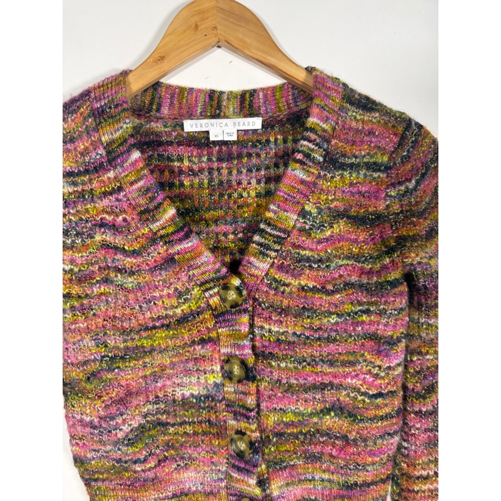 Veronica Beard Womens Space Dye Merino Wool Blend Cropped Cardigan Sweater XS